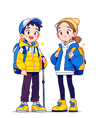 전신 커플 여자 남자 어린이 겨울 일러스트 털모자 웃음 소녀 소년 두명 파란색 반짝임 잡기 익스트림스포츠 등산복 등산가방 등산스틱 캡모자 어린이만 일러캐릭터 AI파일 캐릭터 모자_잡화 옷 계절 스포츠 컬러 가방 관계 모션 표정 사람 등산 등산용품 파일형식 벡터