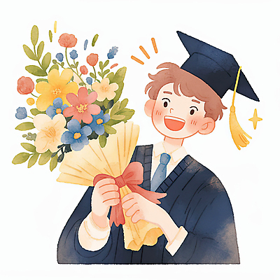 JPG 학생 남자 리본 꽃다발 일러스트 학사모 청소년 수채화 졸업식 한명 웃음 들기 상반신 반짝임 졸업가운 감성 십대남자한명만 국내일러스트 AI일러스트 AI콘텐츠 모자_잡화 1 꽃 컨셉 졸업 모션 표정 사람 가운 남자한명만 십대남자만 파일형식