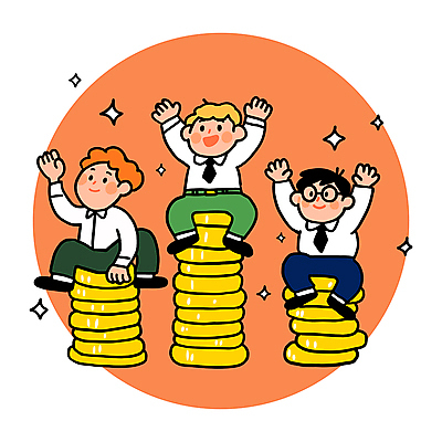 전신 남자 일러스트 미소 웃음 앉기 정장 성인 세명 반짝임 손들기 주황색 만세 저축 원형 재산 즐거움 동전탑 소득 성인남자만 연말정산 국내일러스트 AI파일 도형 옷 감정 컬러 모션 표정 사람 금융 경제 쌓기 동전 남자만 성인만 파일형식 벡터