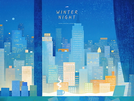 PSD 겨울 일러스트 밤하늘 실내 빌딩 사람없음 건물 파란색 머그컵 눈 도시 커튼 창가 감성 파스텔 따뜻한음료 국내일러스트 자연요소 건축물 계절 음료 컬러 컨셉 창문 하늘 날씨 학용품 내부 컵 야간 파일형식