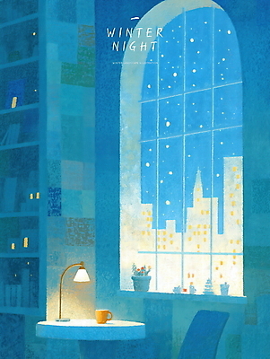 PSD 화분 겨울 일러스트 탁자 밤하늘 책장 실내 사람없음 책 파란색 도시풍경 머그컵 스탠드 창가 감성 파스텔 눈내림 국내일러스트 계절 컬러 가구 컨셉 창문 하늘 학용품 조명 눈_날씨 풍경 내부 컵 도시 야간 파일형식