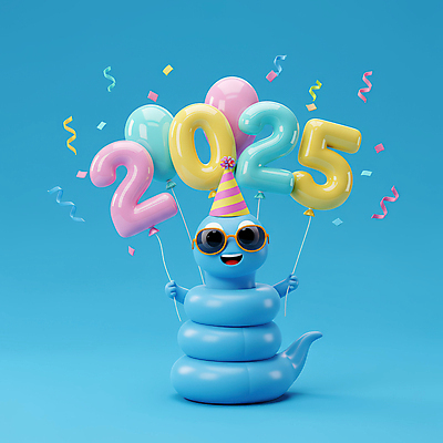 JPG 편집이미지 하늘색 새해 3D캐릭터 웃음 타이포그라피 사람없음 선글라스 3D 기쁨 고깔모자 잡기 꽃가루 2025년 을사년 편집3D 푸른뱀 푸른뱀캐릭터 숫자풍선 AI컴퓨터그래픽 AI콘텐츠 문자 캐릭터 모자_잡화 감정 안경 모션 표정 파란색 뱀 가루 연도 디지털합성 뱀캐릭터 풍선 파일형식