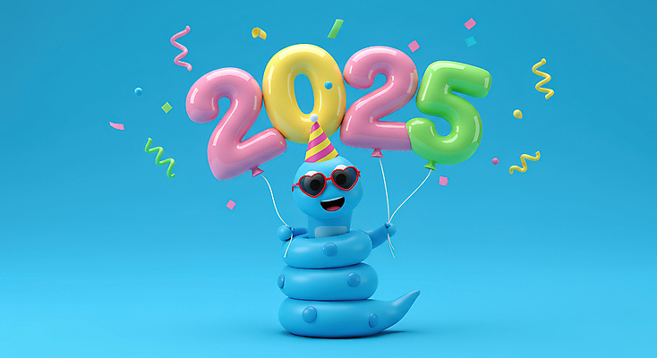 JPG 편집이미지 하늘색 새해 3D캐릭터 웃음 타이포그라피 사람없음 선글라스 3D 기쁨 고깔모자 잡기 꽃가루 2025년 을사년 편집3D 푸른뱀 푸른뱀캐릭터 숫자풍선 AI컴퓨터그래픽 AI콘텐츠 문자 캐릭터 모자_잡화 감정 안경 모션 표정 파란색 뱀 가루 연도 디지털합성 뱀캐릭터 풍선 파일형식