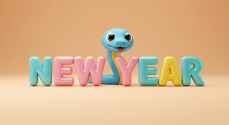 JPG 편집이미지 새해 3D캐릭터 미소 타이포그라피 사람없음 3D 기쁨 살구색 2025년 을사년 편집3D 푸른뱀 푸른뱀캐릭터 AI컴퓨터그래픽 AI콘텐츠 문자 캐릭터 감정 컬러 표정 뱀 연도 디지털합성 뱀캐릭터 파일형식