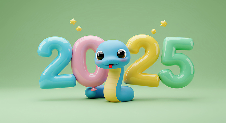 JPG 편집이미지 새해 3D캐릭터 미소 타이포그라피 사람없음 연두색 3D 기쁨 해피뉴이어 2025년 을사년 편집3D 푸른뱀 푸른뱀캐릭터 숫자풍선 AI컴퓨터그래픽 AI콘텐츠 문자 캐릭터 감정 표정 초록색 새해인사 뱀 연도 디지털합성 뱀캐릭터 풍선 파일형식