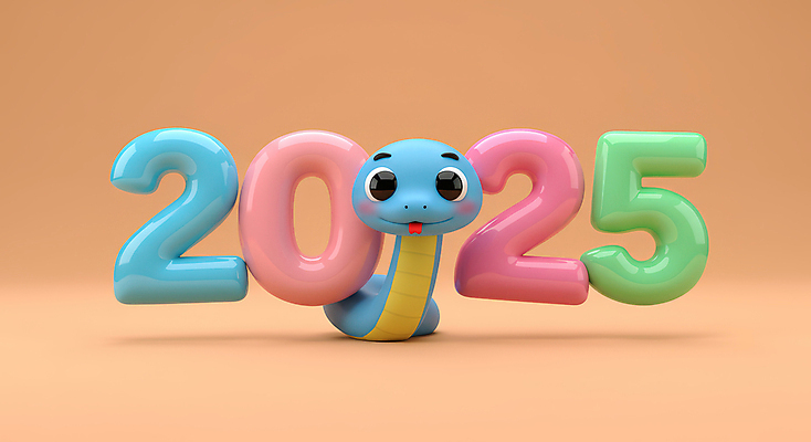 JPG 편집이미지 새해 3D캐릭터 미소 타이포그라피 사람없음 숫자 3D 기쁨 살구색 2025년 을사년 편집3D 푸른뱀 푸른뱀캐릭터 AI컴퓨터그래픽 AI콘텐츠 문자 캐릭터 감정 컬러 표정 뱀 연도 디지털합성 뱀캐릭터 파일형식