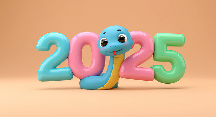 JPG 편집이미지 새해 3D캐릭터 미소 타이포그라피 사람없음 숫자 3D 기쁨 살구색 2025년 을사년 편집3D 푸른뱀 푸른뱀캐릭터 AI컴퓨터그래픽 AI콘텐츠 문자 캐릭터 감정 컬러 표정 뱀 연도 디지털합성 뱀캐릭터 파일형식