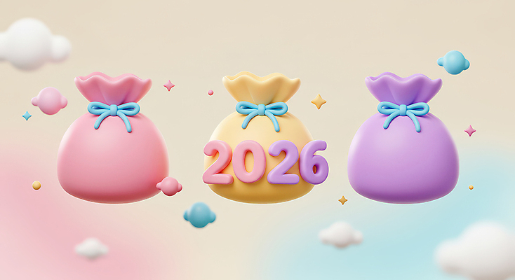 JPG 구름 편집이미지 리본 복주머니 선물 사람없음 반짝임 3D 세개 2026년 편집3D AI컴퓨터그래픽 AI콘텐츠 자연요소 모션 전통소품 3 연도 디지털합성 파일형식