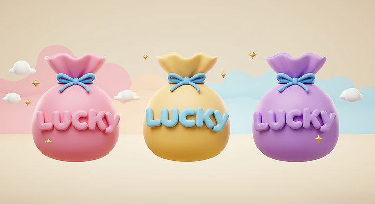 JPG 구름 편집이미지 리본 복주머니 선물 사람없음 반짝임 3D 세개 행운 편집3D AI컴퓨터그래픽 AI콘텐츠 자연요소 컨셉 모션 전통소품 3 디지털합성 파일형식