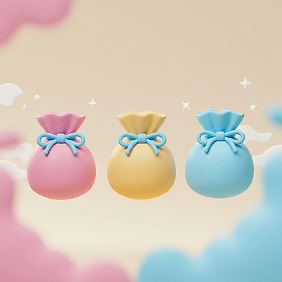 JPG 구름 편집이미지 리본 복주머니 선물 사람없음 반짝임 3D 세개 편집3D AI컴퓨터그래픽 AI콘텐츠 자연요소 모션 전통소품 3 디지털합성 파일형식