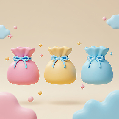 JPG 구름 편집이미지 리본 복주머니 선물 사람없음 반짝임 3D 세개 편집3D AI컴퓨터그래픽 AI콘텐츠 자연요소 모션 전통소품 3 디지털합성 파일형식