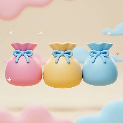 JPG 구름 편집이미지 리본 복주머니 선물 사람없음 반짝임 3D 세개 편집3D AI컴퓨터그래픽 AI콘텐츠 자연요소 모션 전통소품 3 디지털합성 파일형식