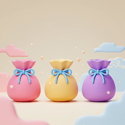 JPG 구름 편집이미지 리본 복주머니 선물 사람없음 반짝임 3D 세개 편집3D AI컴퓨터그래픽 AI콘텐츠 자연요소 모션 전통소품 3 디지털합성 파일형식