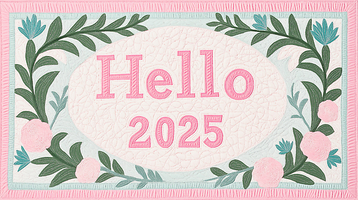 JPG 편집이미지 꽃 분홍색 사람없음 봄 풀잎 자수 HELLO 퀼트 2025년 을사년 편집실사 AI포토 AI콘텐츠 식물 계절 컬러 잎 인사 풀_식물 연도 CG 파일형식