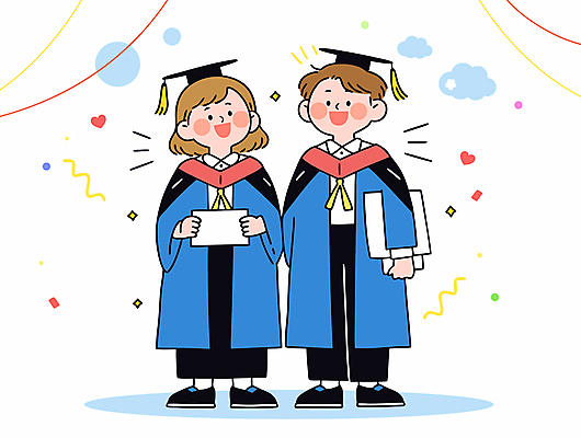 전신 여자 남자 행복 일러스트 학사모 청소년 미소 웃음 들기 두명 반짝임 기쁨 하트 축하 졸업가운 졸업장 꽃가루 구름모양 십대만 국내일러스트 AI파일 모양 모자_잡화 감정 컨셉 졸업 모션 표정 사람 가운 가루 파일형식 벡터 구름_자연