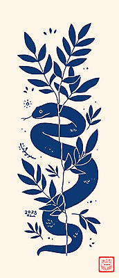 디자인 잎 곡선 일러스트 사람없음 2025년 을사년 국내일러스트 푸른뱀 AI파일 식물 선 뱀 연도 파일형식 벡터