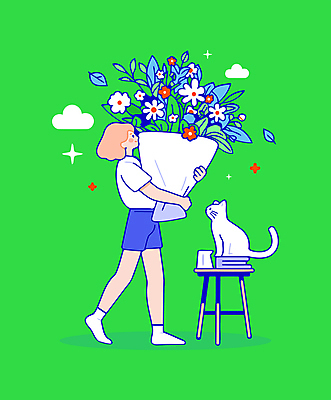 전신 구름 여자 꽃다발 잎 의자 일러스트 선물 한명 미소 웃음 들기 성인 책 연두색 반짝임 고양이 기쁨 축하 감사 성인여자한명만 일러캐릭터 AI파일 자연요소 식물 캐릭터 1 꽃 감정 가구 컨셉 포유류 모션 표정 사람 초록색 반려동물 여자한명만 성인여자만 파일형식 벡터