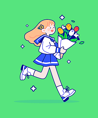 전신 여자 꽃다발 잎 일러스트 청소년 선물 한명 미소 웃음 연두색 반짝임 달리기 기쁨 축하 감사 십대여자한명만 일러캐릭터 AI파일 식물 캐릭터 1 꽃 감정 컨셉 모션 표정 사람 초록색 여자한명만 십대여자만 파일형식 벡터