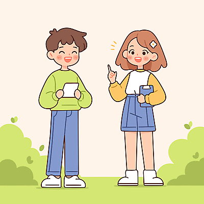 전신 여자 남자 말풍선 일러스트 청소년 대화 미소 들기 두명 연두색 스마트폰 태블릿 가리킴 풀잎 소통 십대만 알파세대 국내일러스트 AI파일 컨셉 잎 모션 표정 말하기 사람 손짓 초록색 전자제품 핸드폰 스마트기기 풀_식물 세대 파일형식 벡터
