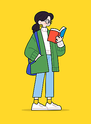 전신 여자 가방 일러스트 한명 미소 들기 성인 취미 책 독서 노란색 주머니손 자기계발 성인여자한명만 안경낌 일러캐릭터 AI파일 캐릭터 1 잡화 안경 컬러 모션 표정 사람 여자한명만 성인여자만 파일형식 벡터