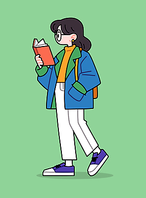 전신 여자 일러스트 한명 들기 성인 취미 책 초록색 독서 걷기 주머니손 자기계발 성인여자한명만 안경낌 일러캐릭터 AI파일 캐릭터 1 안경 컬러 모션 사람 여자한명만 성인여자만 파일형식 벡터