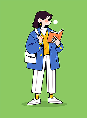 전신 여자 가방 일러스트 한명 미소 들기 성인 취미 책 연두색 독서 잡기 자기계발 성인여자한명만 일러캐릭터 AI파일 캐릭터 1 잡화 모션 표정 사람 초록색 여자한명만 성인여자만 파일형식 벡터