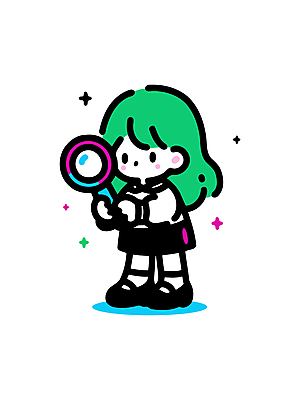 전신 여자 어린이 일러스트 돋보기 아이디어 한명 들기 소녀 반짝임 관찰 호기심 소녀한명만 국내일러스트 AI파일 1 감정 컨셉 모션 사람 여자한명만 소녀만 파일형식 벡터