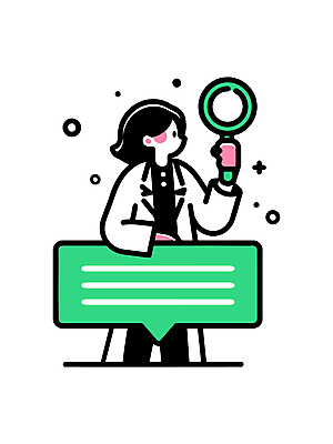 전신 여자 말풍선 일러스트 돋보기 아이디어 한명 들기 성인 관찰 실험복 호기심 성인여자한명만 국내일러스트 AI파일 1 감정 컨셉 모션 사람 가운 여자한명만 성인여자만 파일형식 벡터