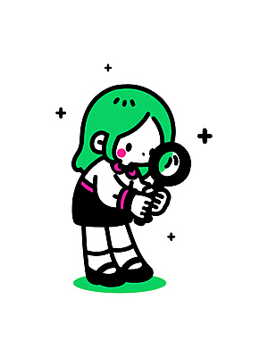 전신 여자 어린이 일러스트 돋보기 아이디어 한명 들기 소녀 반짝임 관찰 호기심 소녀한명만 국내일러스트 AI파일 1 감정 컨셉 모션 사람 여자한명만 소녀만 파일형식 벡터