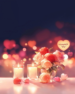 PSD 리본 일러스트 초 식탁 발렌타인데이 사랑 사람없음 선물상자 빛 장미 로맨틱 하트 분위기 보케 국내일러스트 모양 꽃 감정 컨셉 데이이벤트 탁자 선물 상자 파일형식