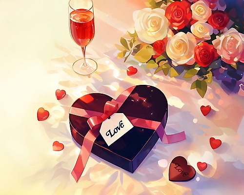 PSD 리본 일러스트 발렌타인데이 사랑 사람없음 빛 장미 초콜릿 로맨틱 하트 분위기 샴페인 샴페인잔 국내일러스트 모양 꽃 감정 컨셉 술잔 데이이벤트 디저트 주류 파일형식