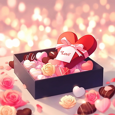 PSD 리본 일러스트 발렌타인데이 사랑 사람없음 선물상자 빛 장미 초콜릿 로맨틱 분위기 보케 국내일러스트 꽃 감정 컨셉 데이이벤트 디저트 선물 상자 파일형식