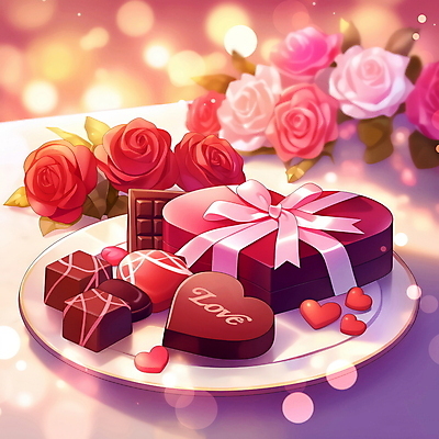 PSD 접시 리본 일러스트 식탁 발렌타인데이 사랑 사람없음 선물상자 빛 장미 초콜릿 로맨틱 하트 분위기 보케 국내일러스트 모양 식기 꽃 감정 컨셉 데이이벤트 탁자 디저트 선물 상자 파일형식