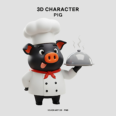 PSD 편집이미지 허리손 쟁반 3D캐릭터 요리사모자 돼지고기 요리 미소 들기 사람없음 3D 요리사 검은색 스카프 앞치마 쟁반덮개 흑돼지 편집3D 직업 캐릭터 모자_잡화 컬러 포즈 모션 표정 육류 목도리 덮개 돼지 디지털합성 파일형식