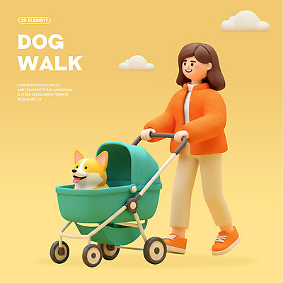 전신 PSD 구름 편집이미지 여자 3D캐릭터 한명 미소 성인 노란색 3D 걷기 산책 잡기 강아지 성인여자한명만 개모차 편집3D 자연요소 캐릭터 1 컬러 모션 휴식 표정 사람 반려동물 개 디지털합성 애견용품 여자한명만 성인여자만 파일형식