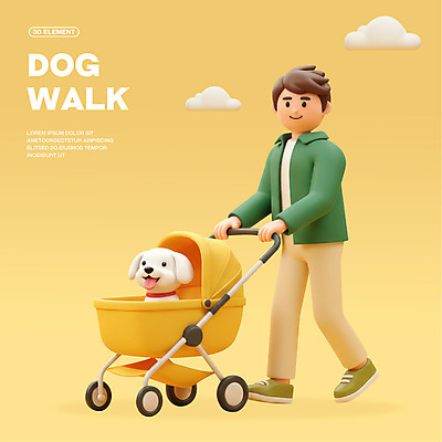 전신 PSD 구름 편집이미지 남자 3D캐릭터 한명 미소 성인 노란색 3D 걷기 산책 잡기 강아지 성인남자한명만 개모차 편집3D 자연요소 캐릭터 1 컬러 모션 휴식 표정 사람 반려동물 개 디지털합성 애견용품 남자한명만 성인남자만 파일형식