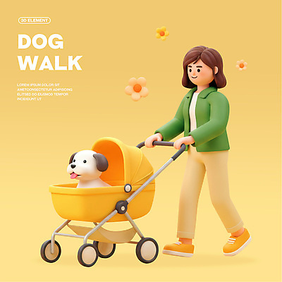 전신 PSD 편집이미지 여자 꽃 3D캐릭터 한명 미소 성인 노란색 3D 걷기 산책 잡기 강아지 성인여자한명만 개모차 편집3D 식물 캐릭터 1 컬러 모션 휴식 표정 사람 반려동물 개 디지털합성 애견용품 여자한명만 성인여자만 파일형식