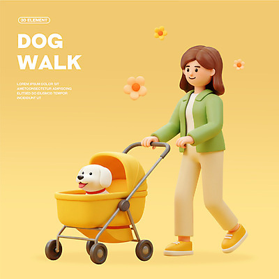 전신 PSD 편집이미지 여자 꽃 3D캐릭터 한명 미소 성인 노란색 3D 걷기 산책 잡기 강아지 성인여자한명만 개모차 편집3D 식물 캐릭터 1 컬러 모션 휴식 표정 사람 반려동물 개 디지털합성 애견용품 여자한명만 성인여자만 파일형식