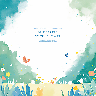 PSD 꽃 나비 백그라운드 일러스트 자연 수채화 사람없음 봄풍경 풀 감성 국내일러스트 식물 곤충 컨셉 풍경 봄 생태계 파일형식