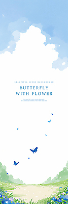PSD 구름 꽃 나비 백그라운드 일러스트 자연 하늘 수채화 잔디 사람없음 봄풍경 풀 감성 국내일러스트 자연요소 식물 곤충 컨셉 풍경 봄 생태계 파일형식