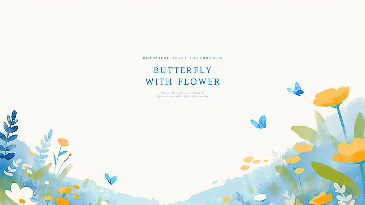 PSD 꽃 나비 백그라운드 일러스트 자연 수채화 사람없음 봄풍경 풀 감성 국내일러스트 식물 곤충 컨셉 풍경 봄 생태계 파일형식