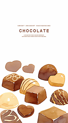 PSD 일러스트 수채화 발렌타인데이 사람없음 갈색 초콜릿 하트 달콤 국내일러스트 모양 컬러 데이이벤트 디저트 맛 파일형식