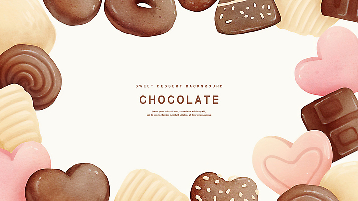PSD 일러스트 수채화 프레임 발렌타인데이 사람없음 갈색 초콜릿 하트 달콤 카피스페이스 국내일러스트 모양 컬러 데이이벤트 디저트 공백 맛 파일형식