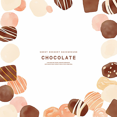 PSD 일러스트 수채화 프레임 발렌타인데이 사람없음 갈색 초콜릿 달콤 카피스페이스 국내일러스트 컬러 데이이벤트 디저트 공백 맛 파일형식