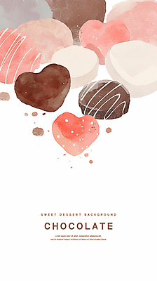 PSD 분홍색 일러스트 수채화 발렌타인데이 사람없음 갈색 초콜릿 하트 달콤 카피스페이스 국내일러스트 모양 컬러 데이이벤트 디저트 공백 맛 파일형식