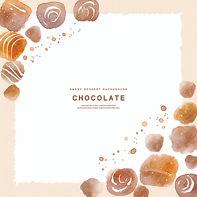 PSD 일러스트 수채화 프레임 발렌타인데이 사람없음 갈색 초콜릿 달콤 카피스페이스 국내일러스트 컬러 데이이벤트 디저트 공백 맛 파일형식