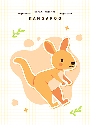 꽃 동물캐릭터 스티커 잎 일러스트 미소 사람없음 귀여움 주황색 사파리 오브젝트 캥거루 일러캐릭터 AI파일 식물 동물 캐릭터 컬러 컨셉 포유류 표정 파일형식 벡터