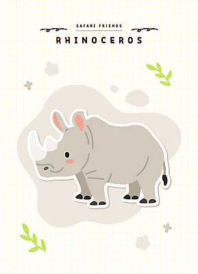 꽃 동물캐릭터 스티커 잎 일러스트 미소 사람없음 귀여움 회색 사파리 오브젝트 코뿔소 일러캐릭터 AI파일 식물 동물 캐릭터 컬러 컨셉 포유류 표정 파일형식 벡터