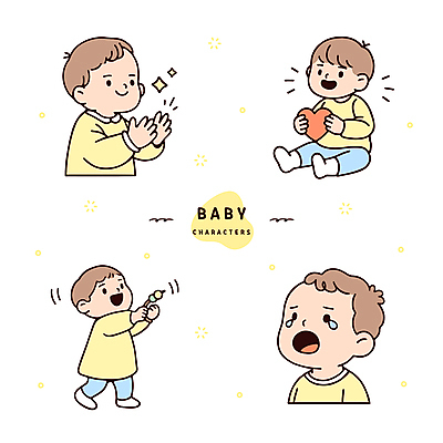 전신 일러스트 들기 앉기 여러명 상반신 반짝임 장난감 노란색 귀여움 하트 아기 울음 박수 눈물 걸음마 아기만 일러캐릭터 AI파일 모양 캐릭터 감정 컬러 다수 컨셉 모션 표정 사람 손짓 파일형식 벡터