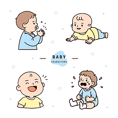 전신 엎드리기 하늘색 일러스트 미소 웃음 앉기 여러명 상반신 노란색 귀여움 아기 울음 박수 노리개젖꼭지 눈물 기어가기 아기만 일러캐릭터 AI파일 캐릭터 감정 컬러 다수 컨셉 모션 표정 사람 손짓 파란색 아기용품 파일형식 벡터